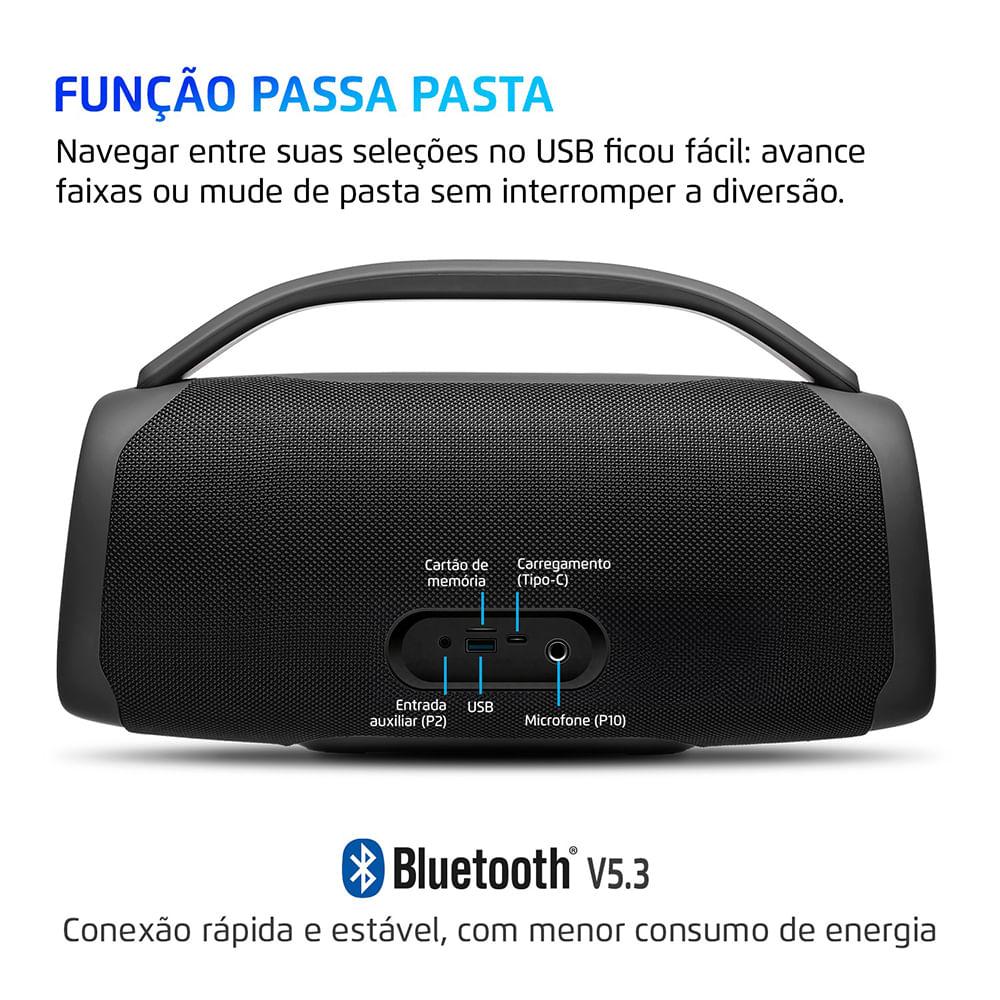 Caixa de Som Boombox Mondial Xsound- BX-100-BL - 100W-Bluetooth-Luzes Mic USB APP Bateria 14H SdCard - 5