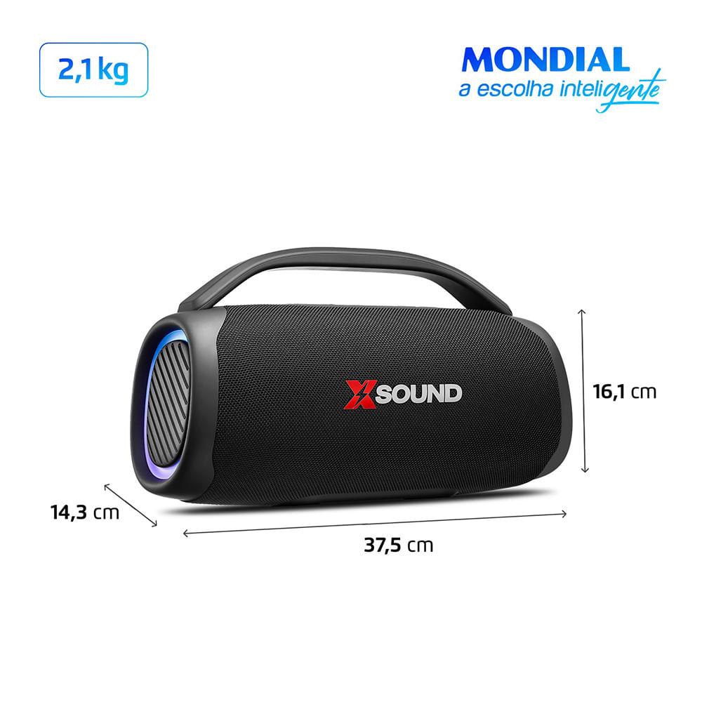 Caixa de Som Boombox Mondial Xsound- BX-100-BL - 100W-Bluetooth-Luzes Mic USB APP Bateria 14H SdCard - 7