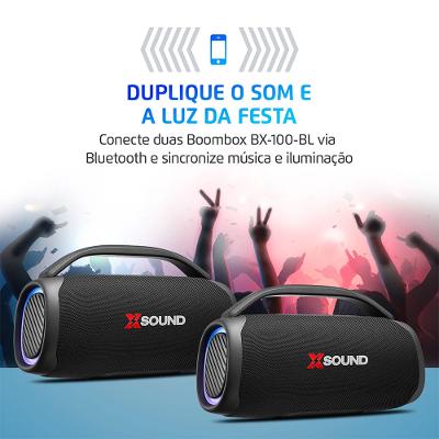 Caixa de Som Boombox Mondial Xsound- BX-100-BL - 100W-Bluetooth-Luzes Mic USB APP Bateria 14H SdCard