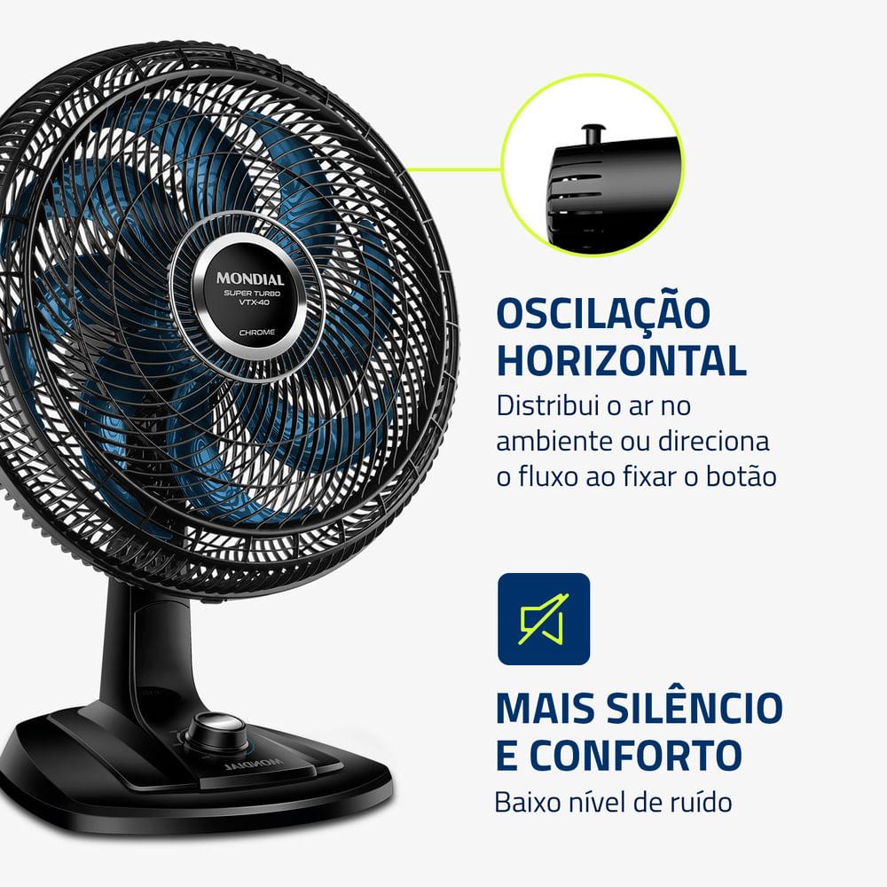 Ventilador de Mesa 40cm Super Turbo Mondial Preto e Azul 140W VTX-40-CHROME - 4