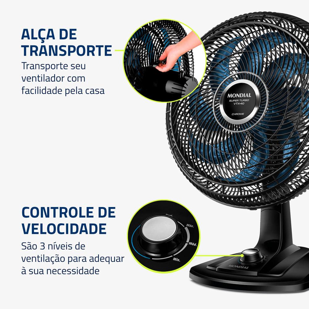 Ventilador de Mesa 40cm Super Turbo Mondial Preto e Azul 140W VTX-40-CHROME - 5