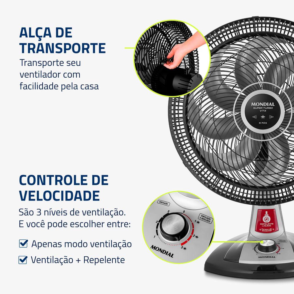 Ventilador de Mesa Mondial Turbo 8 Pás 40 cm Repelente Líquido VTX-40-8P-RL - 6