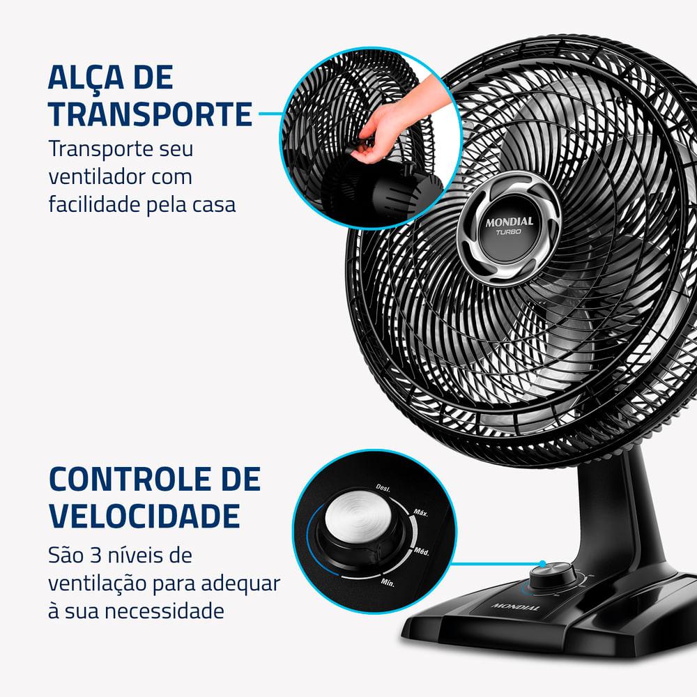 Ventilador de Mesa 40cm Turbo Mondial Preto e Prata 140W VT-40-NB - 5