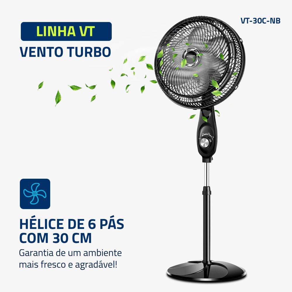 Ventilador de Coluna 30cm Turbo Mondial Preto e Prata 60W VT-30C-NB - 2