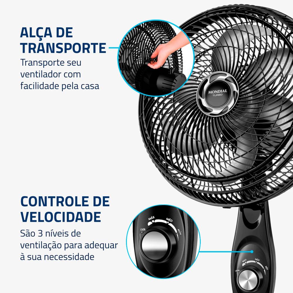 Ventilador de Coluna 30cm Turbo Mondial Preto e Prata 60W VT-30C-NB - 6