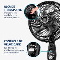 Ventilador de Coluna 30cm Turbo Mondial Preto e Prata 60W VT-30C-NB - 6