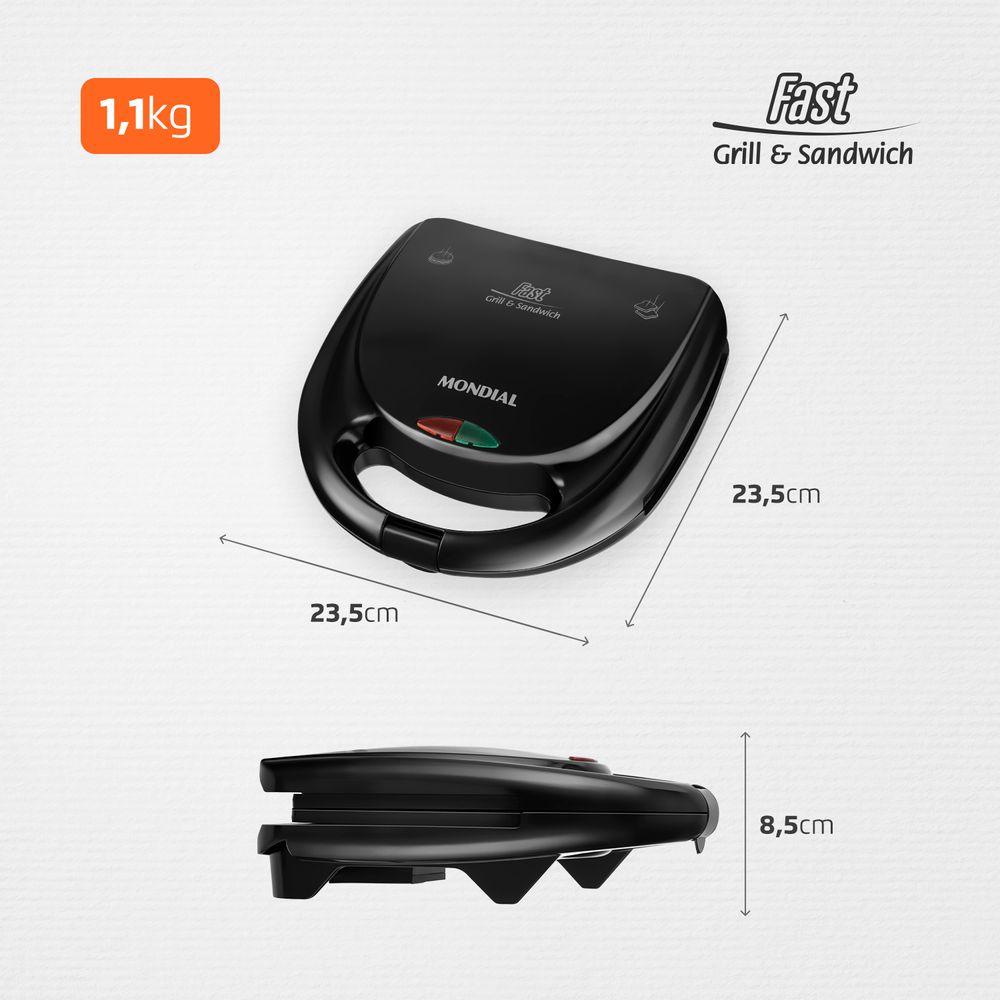 Sanduicheira Fast Grill e Sandwich Mondial Preto 750W S-12 - 6