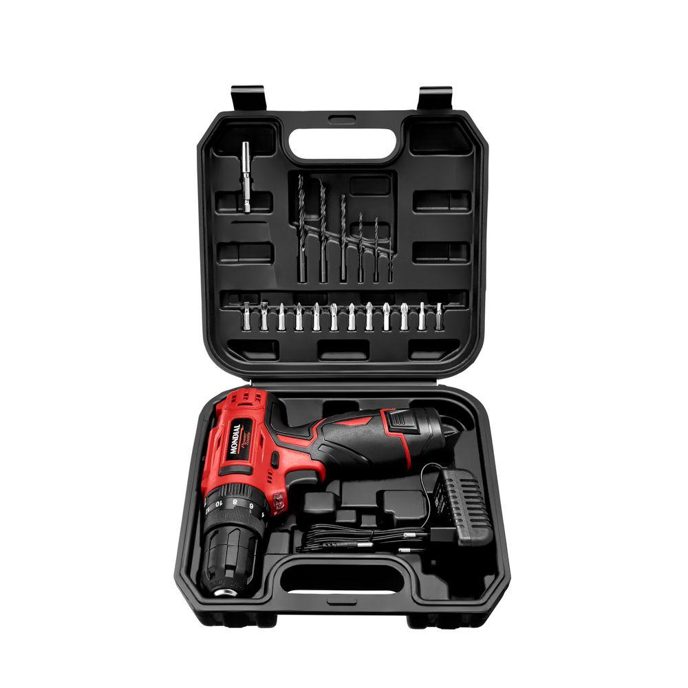 Parafusadeira e Furadeira com Maleta Mondial Preto 12V PI-12MA - 1