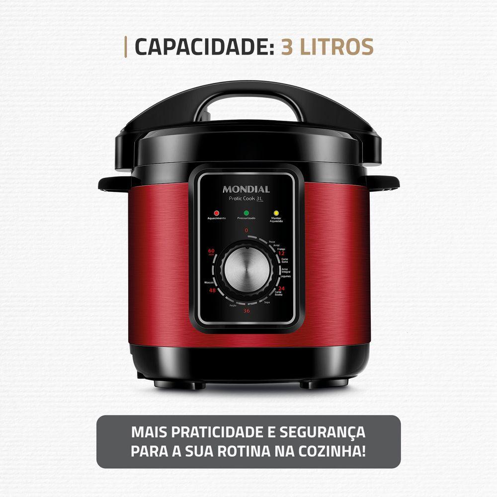 Panela de Pressão Elétrica Mondial Pratic Cook 3L Red Premium I PE-47-3L-RI - 2