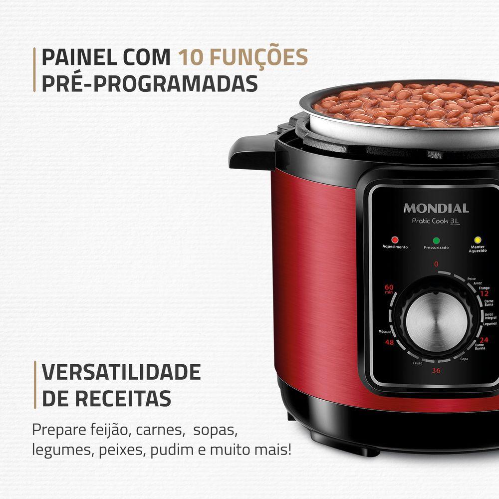Panela de Pressão Elétrica Mondial Pratic Cook 3L Red Premium I PE-47-3L-RI - 3
