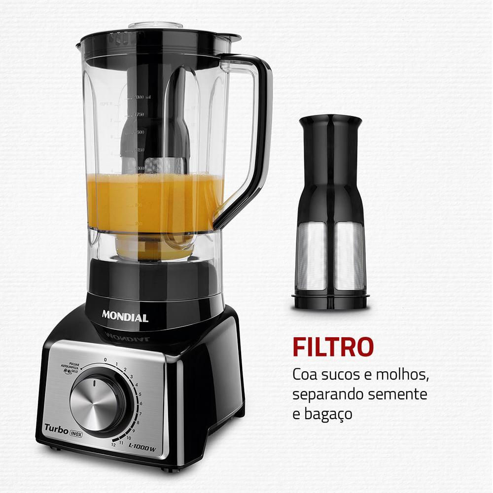 Liquidificador Turbo Mondial Preto e Inox 1000W L-1000 BI - 4