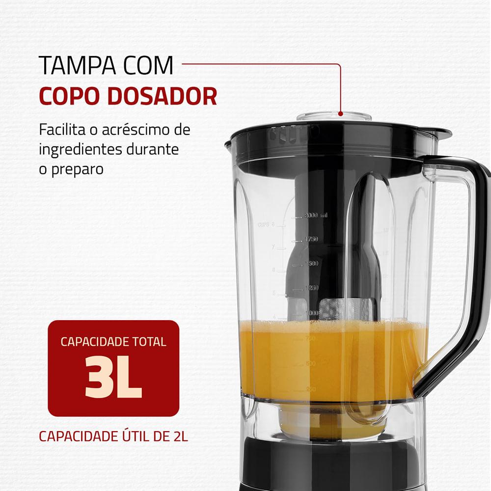 Liquidificador Turbo Mondial Preto e Inox 1000W L-1000 BI - 5