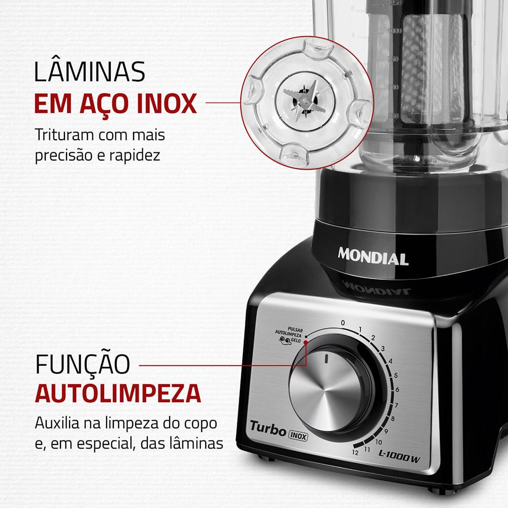 Liquidificador Turbo Mondial Preto e Inox 1000W L-1000 BI - 6