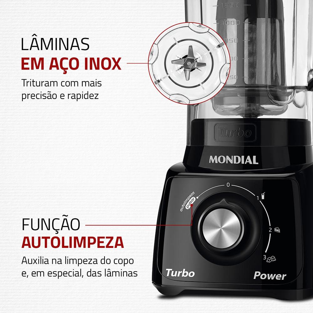 Liquidificador Turbo Power Mondial Preto 550W L-99 FB - 6