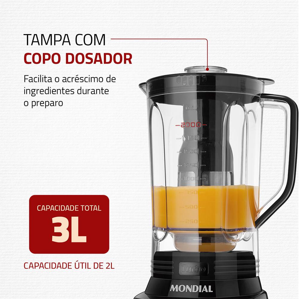 Liquidificador Turbo Mondial Preto e Inox 1100W L-1100 BI - 2