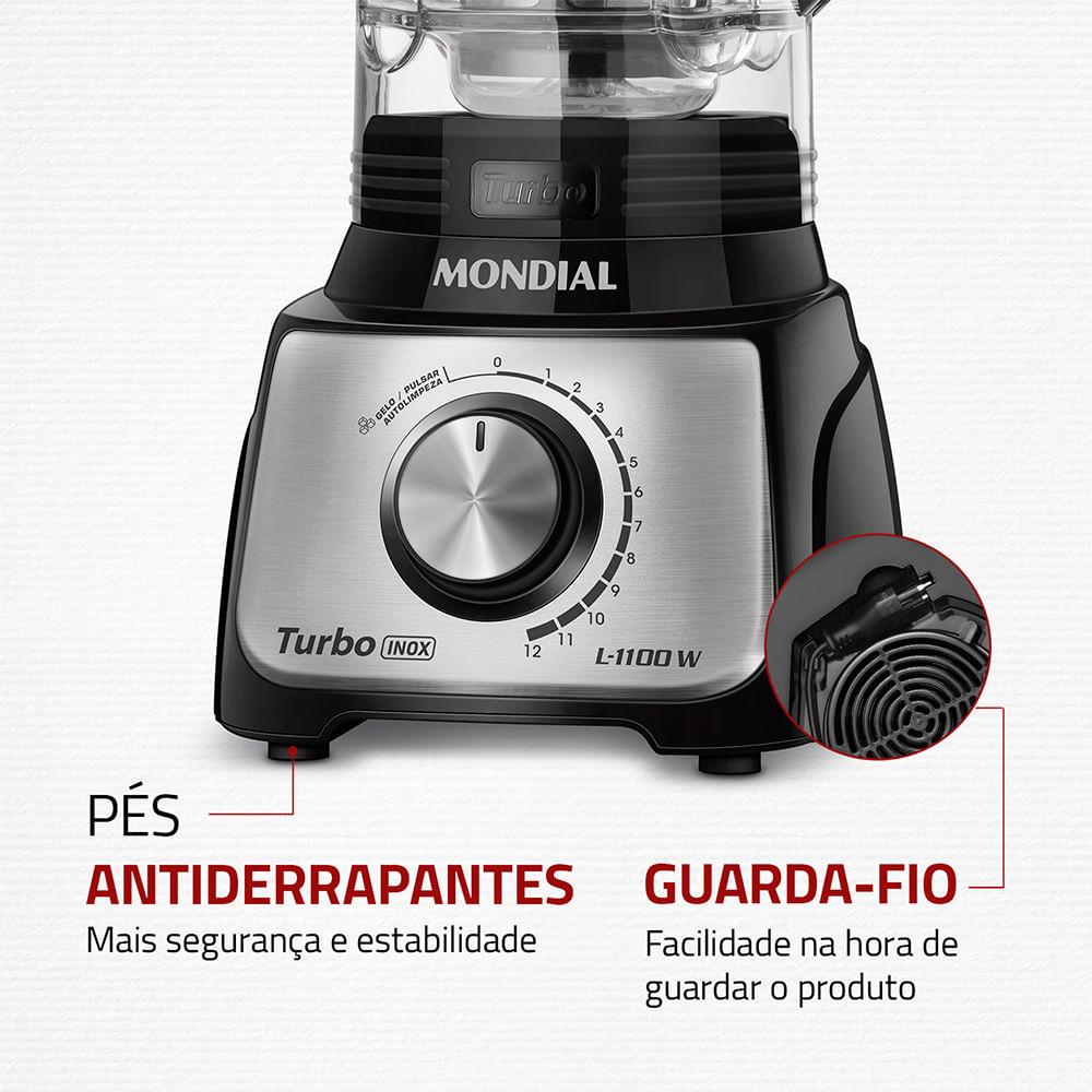 Liquidificador Turbo Mondial Preto e Inox 1100W L-1100 BI - 4