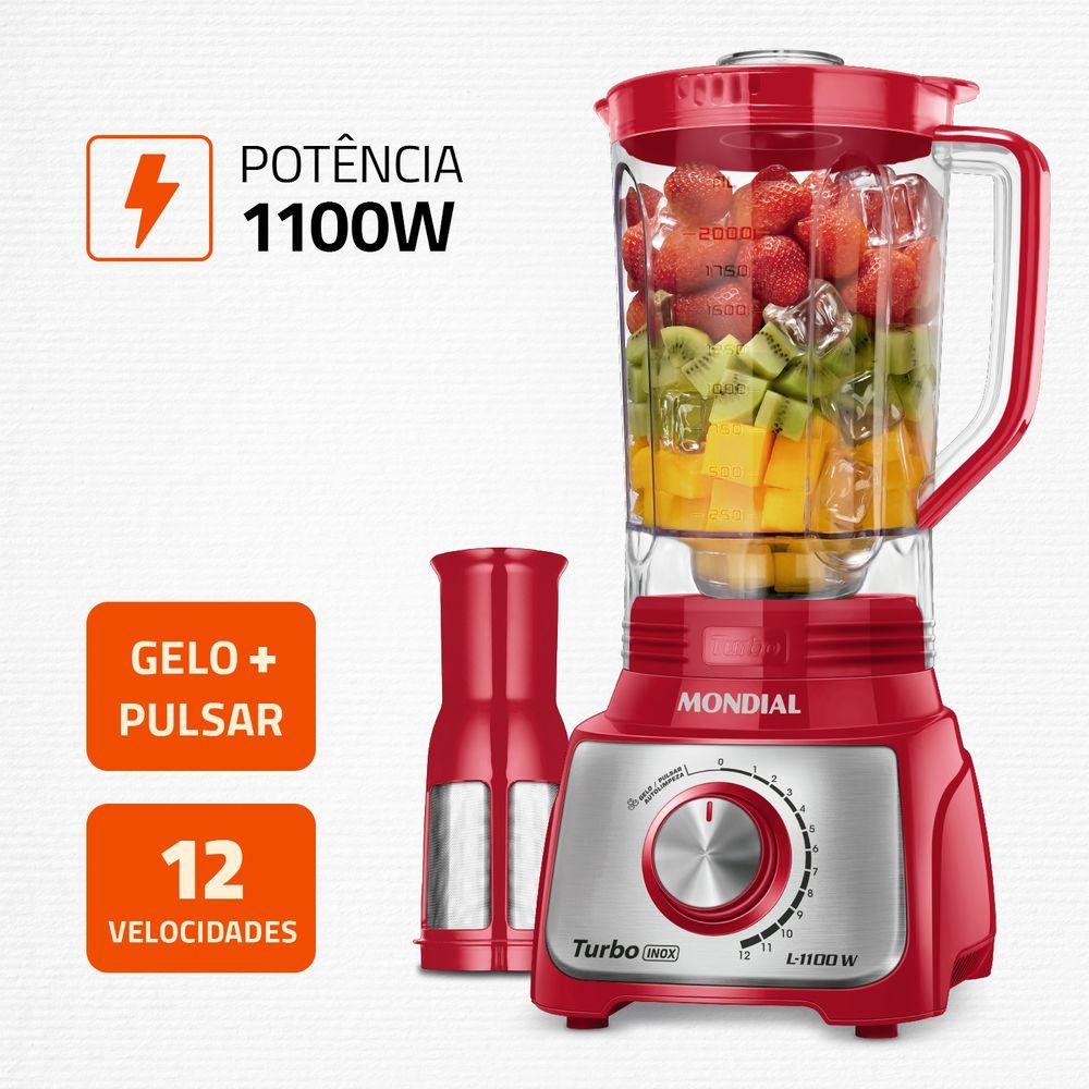 Liquidificador Turbo Mondial Vermelho e Inox 1100W L-1100 RI - 2
