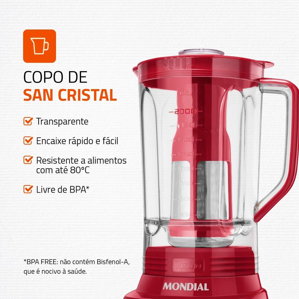 Liquidificador Turbo Mondial Vermelho e Inox 1100W L-1100 RI - 3