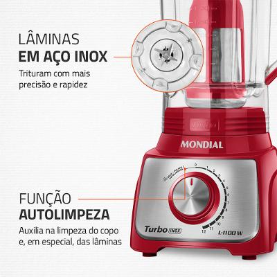 Liquidificador Turbo Mondial Vermelho e Inox 1100W L-1100 RI