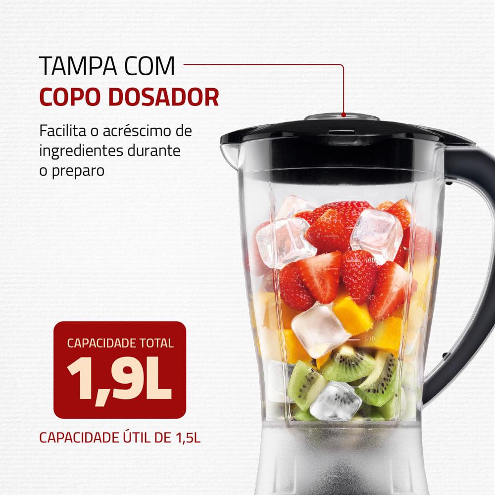 Liquidificador Power 2 Black Mondial Preto e Prata 550W L-28 - 4