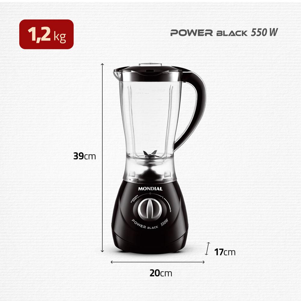 Liquidificador Power 2 Black Mondial Preto e Prata 550W L-28 - 7