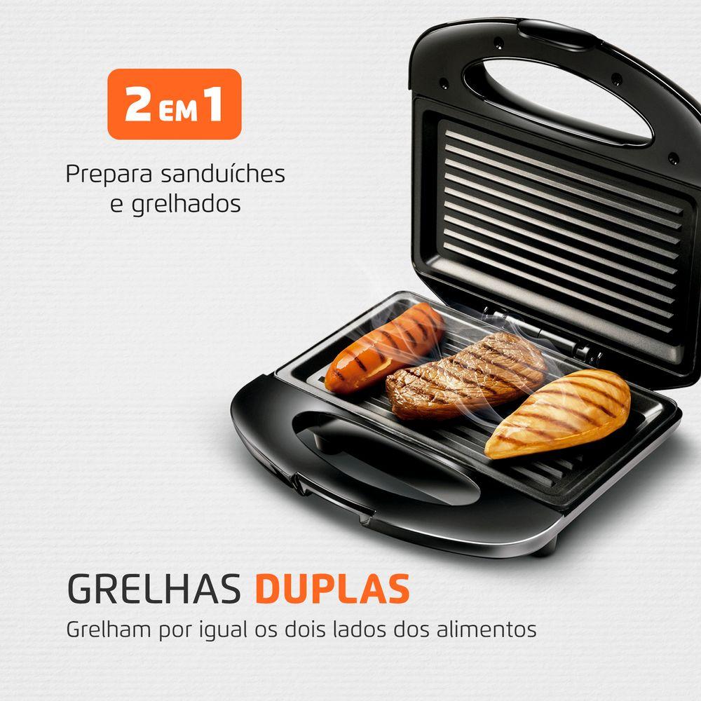 Grill e Sanduicheira Premium Mondial Preto e Inox 800W S-07 - 2