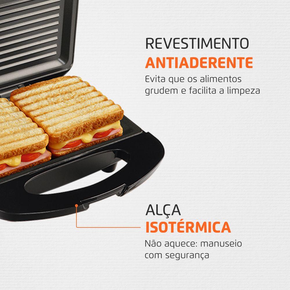 Grill e Sanduicheira Premium Mondial Preto e Inox 800W S-07 - 3