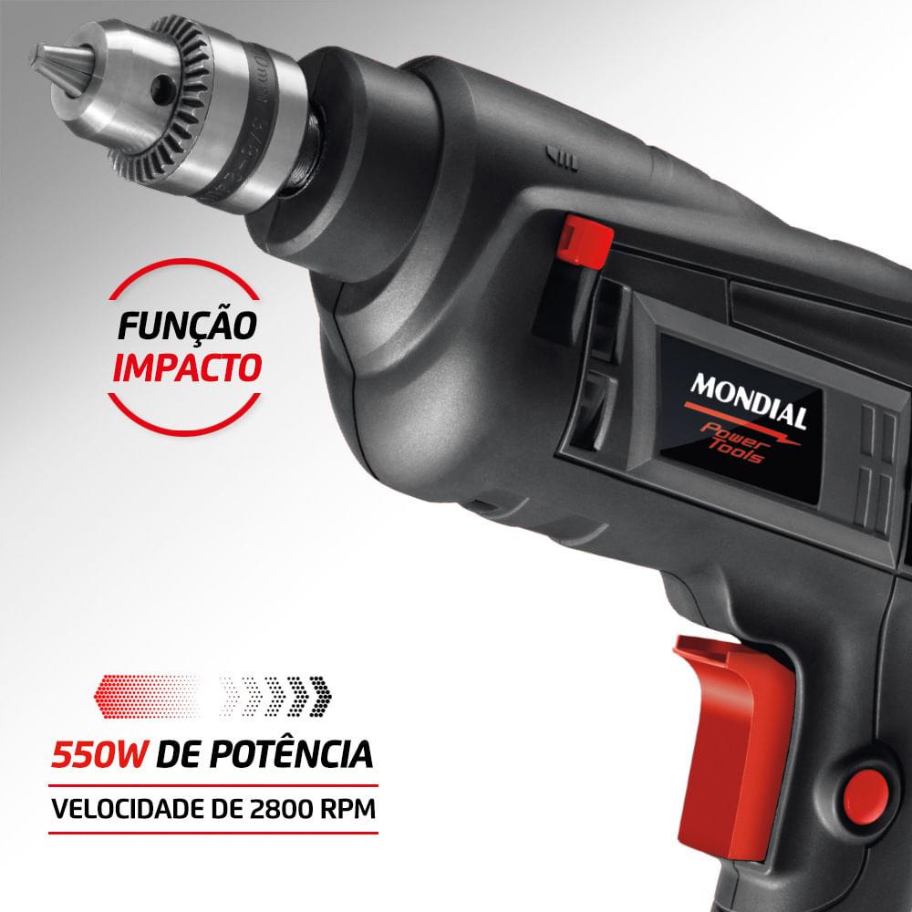 Furadeira de Impacto Mondial Preto 550W FI-09 - 3