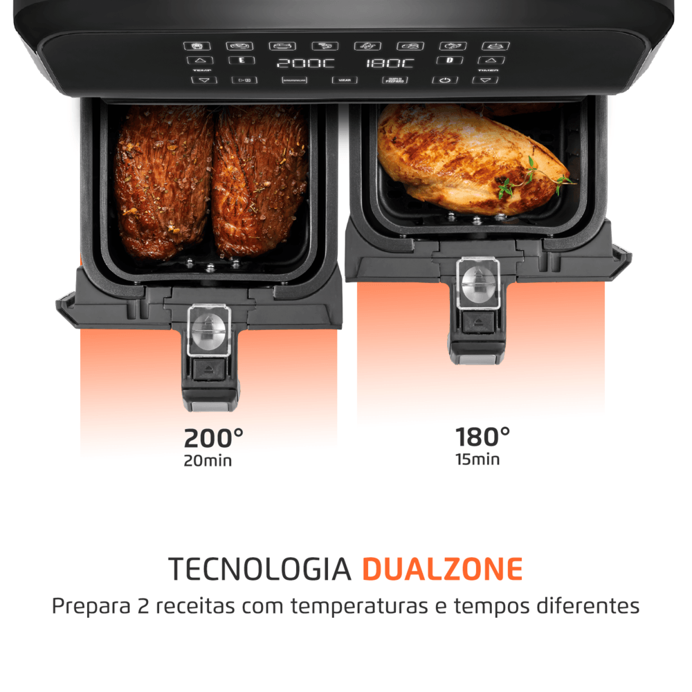 Fritadeira Air Fryer Dual Duplo Cesto 8L Mondial Preto e Inox0W AFD-01-BI - 3