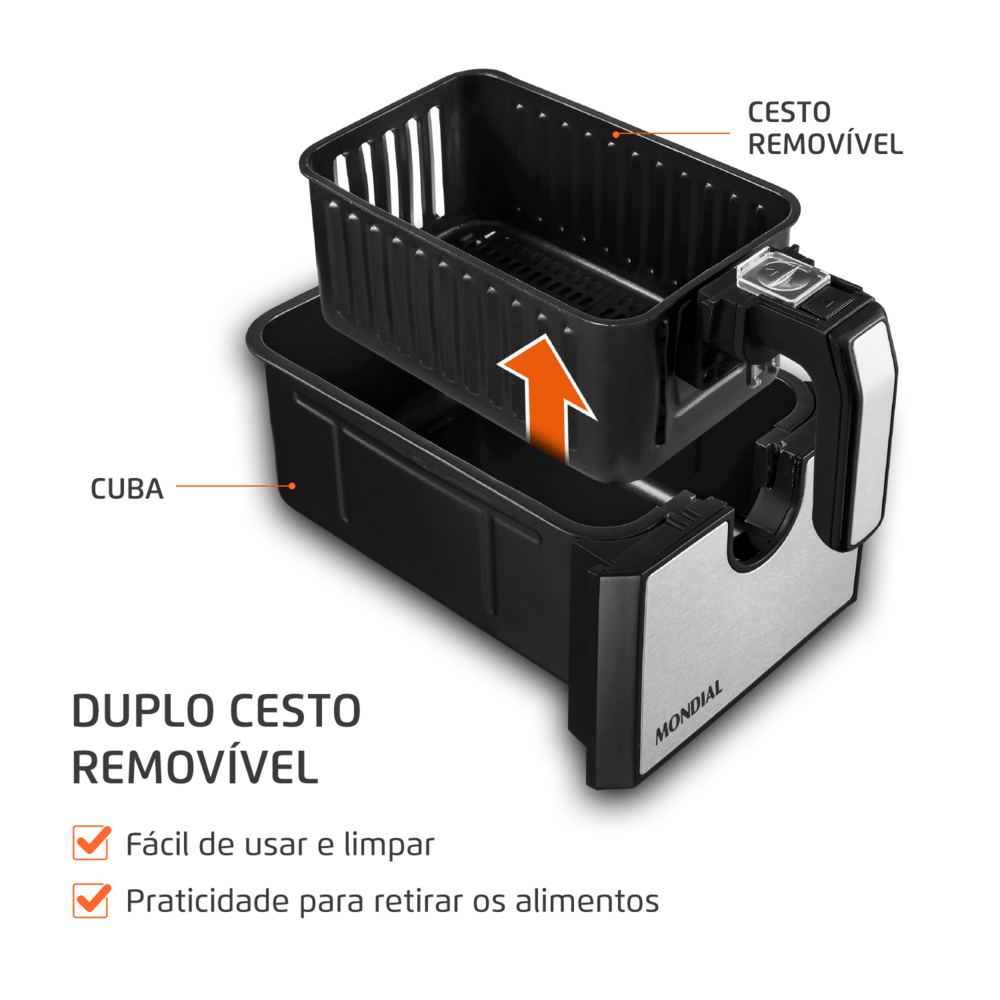 Fritadeira Air Fryer Dual Duplo Cesto 8L Mondial Preto e Inox0W AFD-01-BI - 6