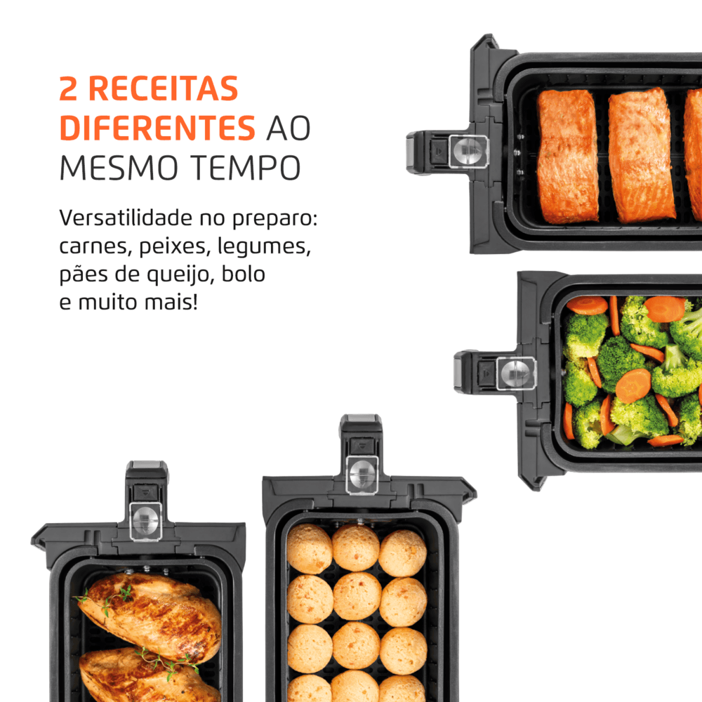 Fritadeira Air Fryer Dual Duplo Cesto 8L Mondial Preto e Inox0W AFD-01-BI - 8