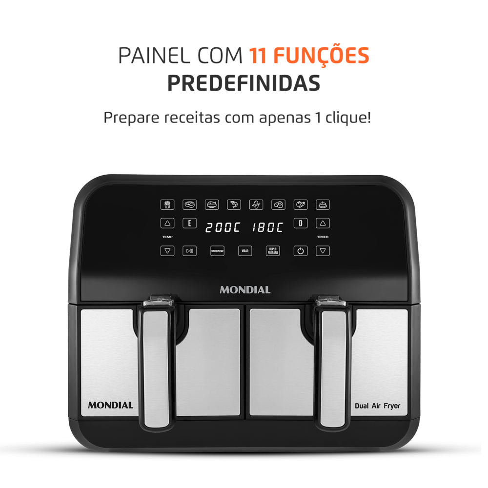 Fritadeira Air Fryer Dual Duplo Cesto 8L Mondial Preto e Inox0W AFD-01-BI - 10