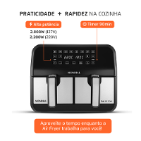 Fritadeira Air Fryer Dual Duplo Cesto 8L Mondial Preto e Inox0W AFD-01-BI - 9