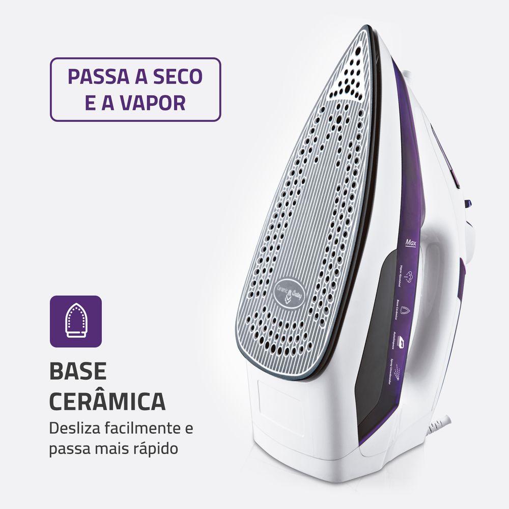Ferro a Vapor Ceramic Express Mondial Branco e Lilás 1200W F-40 - 2