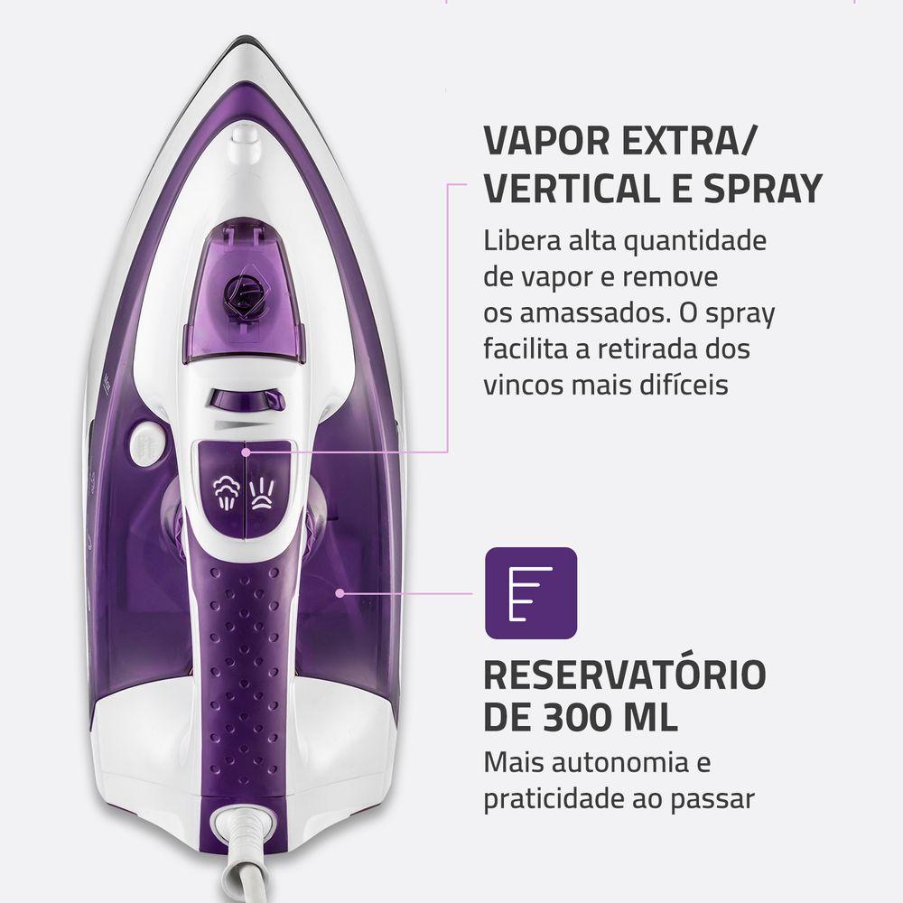 Ferro a Vapor Ceramic Express Mondial Branco e Lilás 1200W F-40 - 4