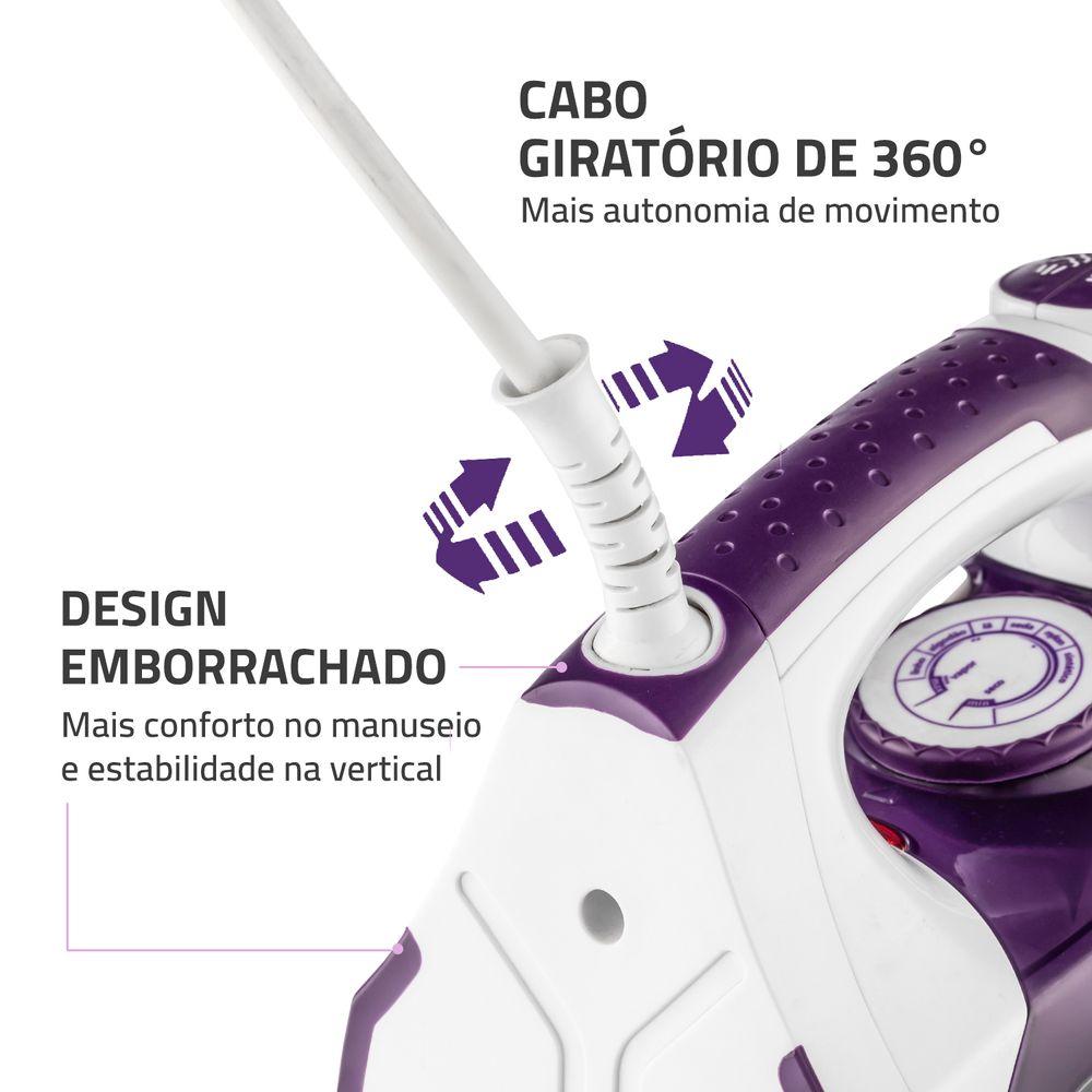 Ferro a Vapor Ceramic Express Mondial Branco e Lilás 1200W F-40 - 6