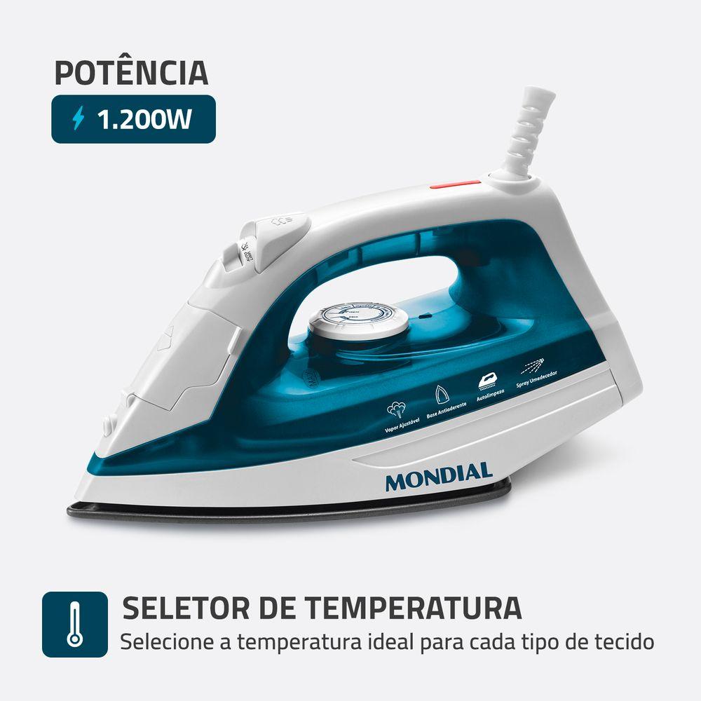 Ferro a Vapor Mondial Azul e Branco 1200W F-32 - 3