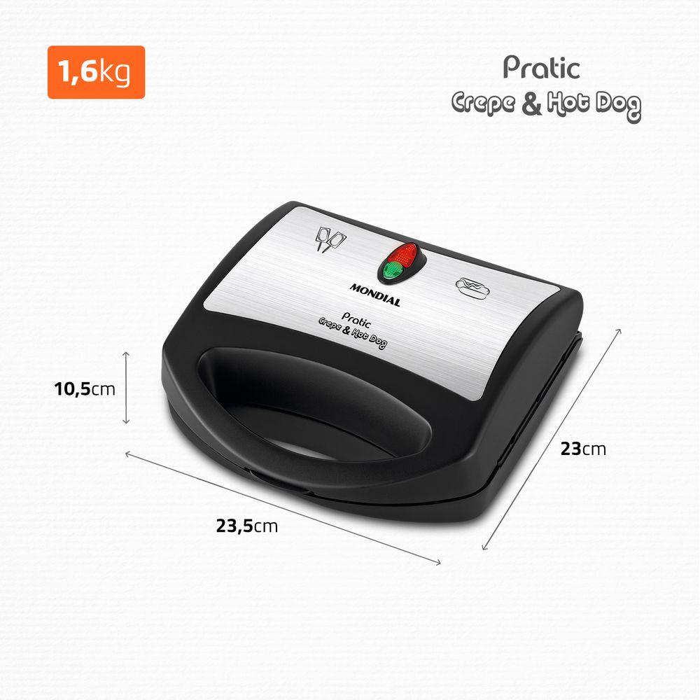 Crepeira Pratic Crepe & Hot Dog Mondial Preto e Inox 850W CP-01 - 7