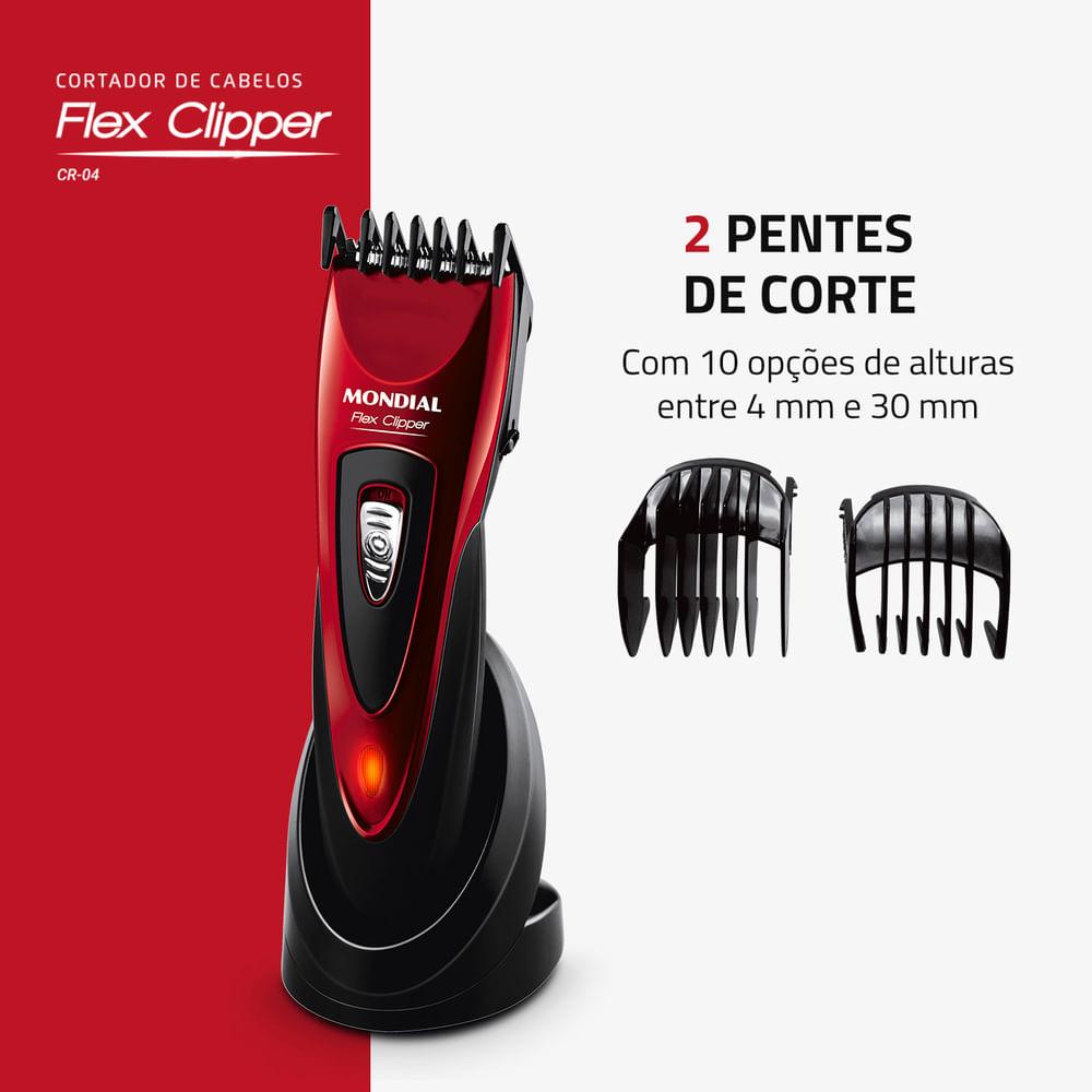Cortador de Cabelos Flex Clipper Mondial Vermelho e Preto 10W CR-04 - 2