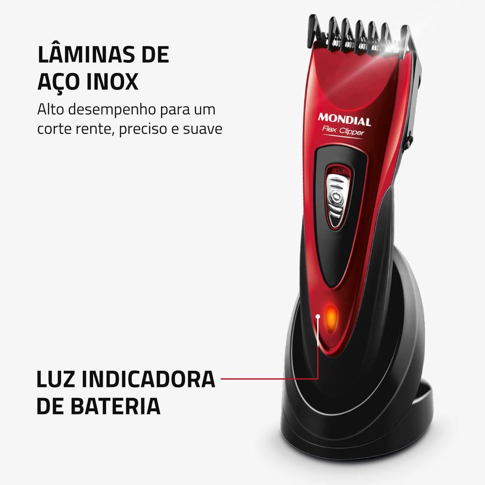 Cortador de Cabelos Flex Clipper Mondial Vermelho e Preto 10W CR-04 - 3