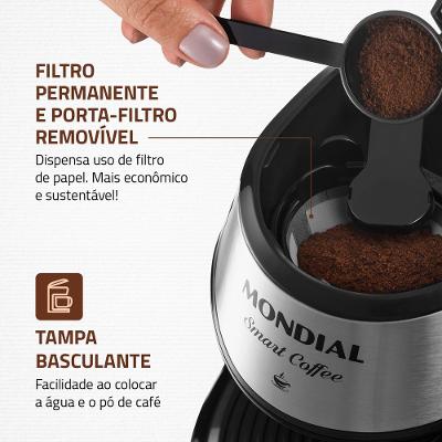 Cafeteira Elétrica Smart Coffe Mondial Preto e Inox 500W C-42-2X-BI