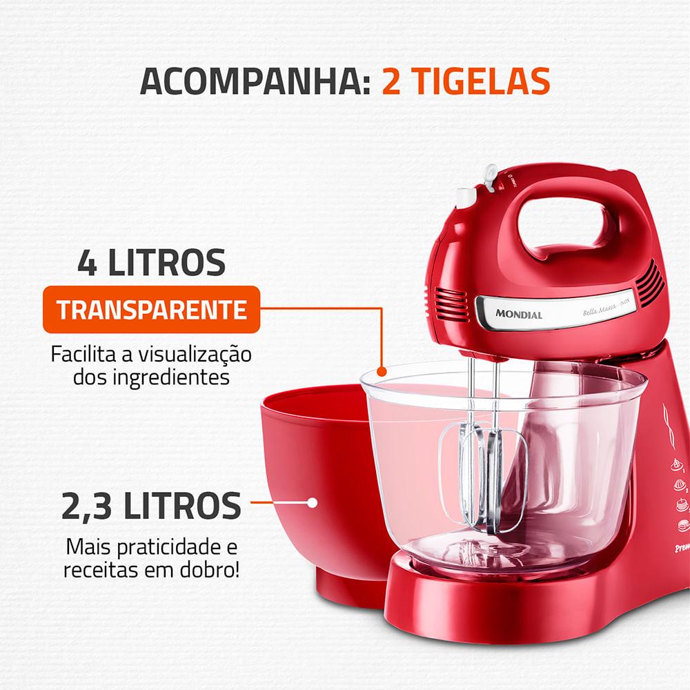 Batedeira Bella Massa Mondial Vermelho e Inox 500W B-29 NP - 3
