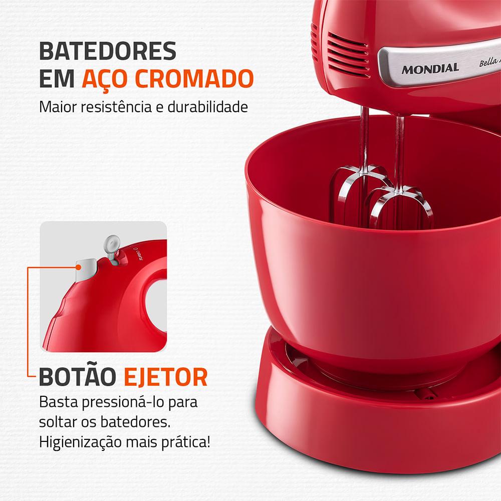 Batedeira Bella Massa Mondial Vermelho e Inox 500W B-29 NP - 4