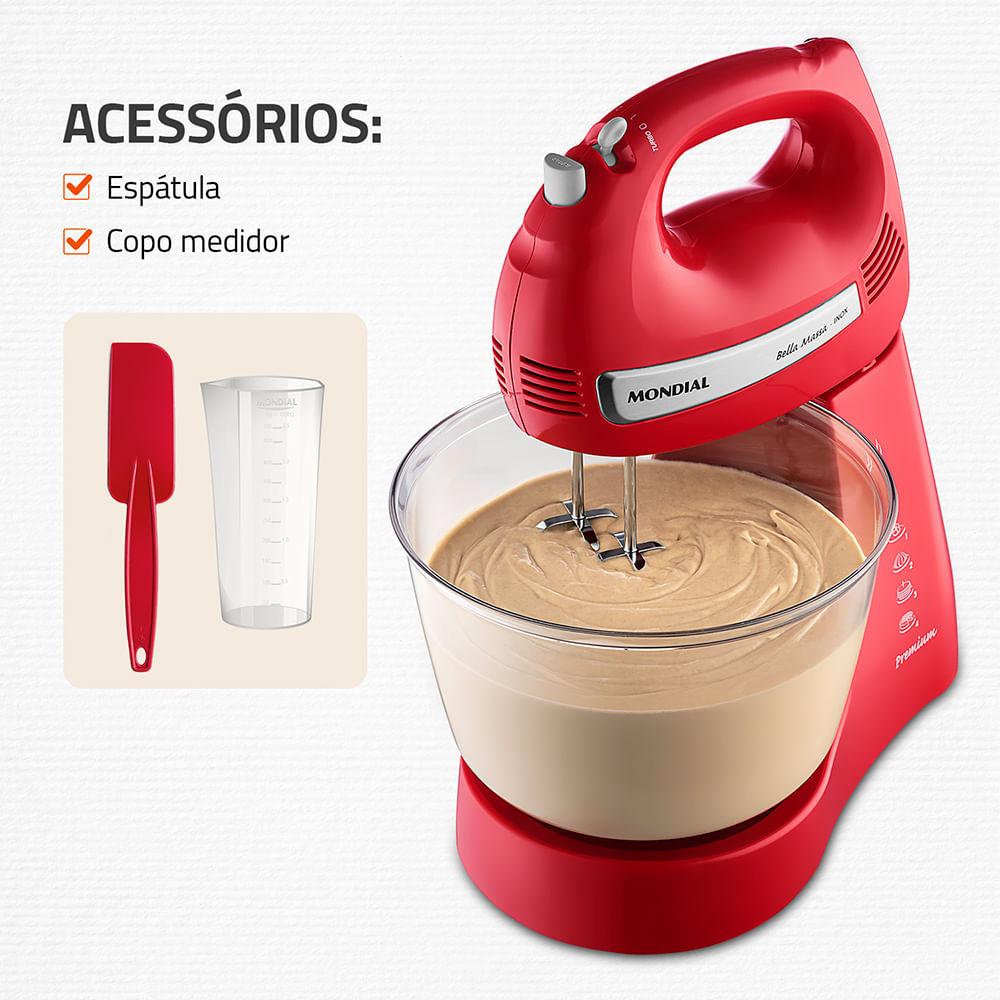 Batedeira Bella Massa Mondial Vermelho e Inox 500W B-29 NP - 6