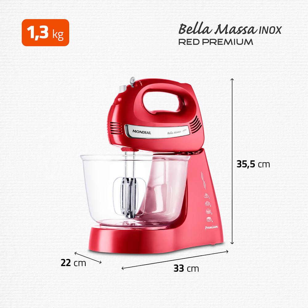 Batedeira Bella Massa Mondial Vermelho e Inox 500W B-29 NP - 7