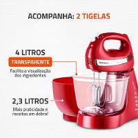Batedeira Bella Massa Mondial Vermelho e Inox 500W B-29 NP - 3