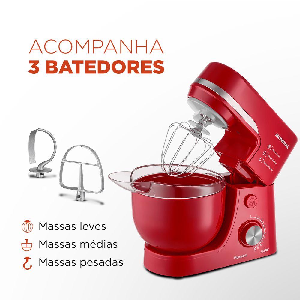 Batedeira Planetária Mondial Vermelho 700W BP-03-R - 5