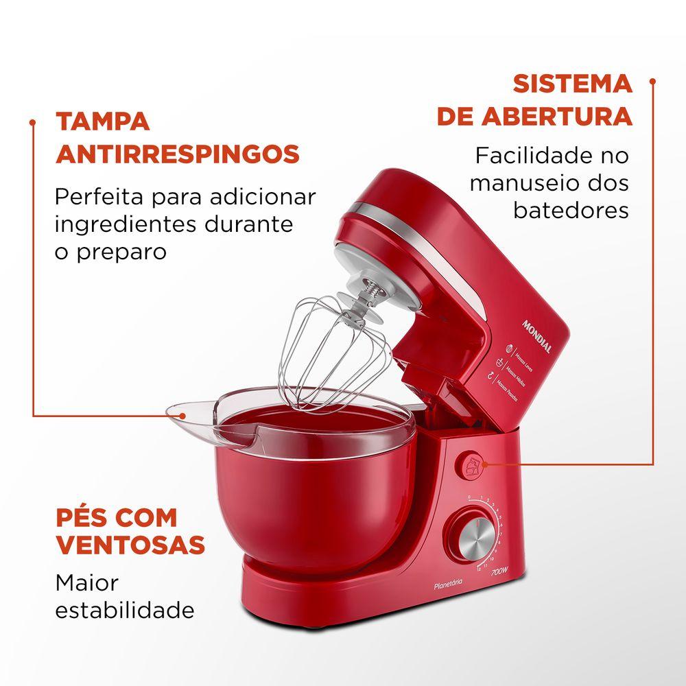 Batedeira Planetária Mondial Vermelho 700W BP-03-R - 6