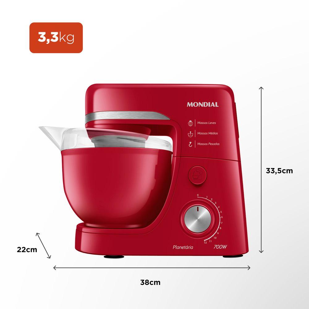 Batedeira Planetária Mondial Vermelho 700W BP-03-R - 7