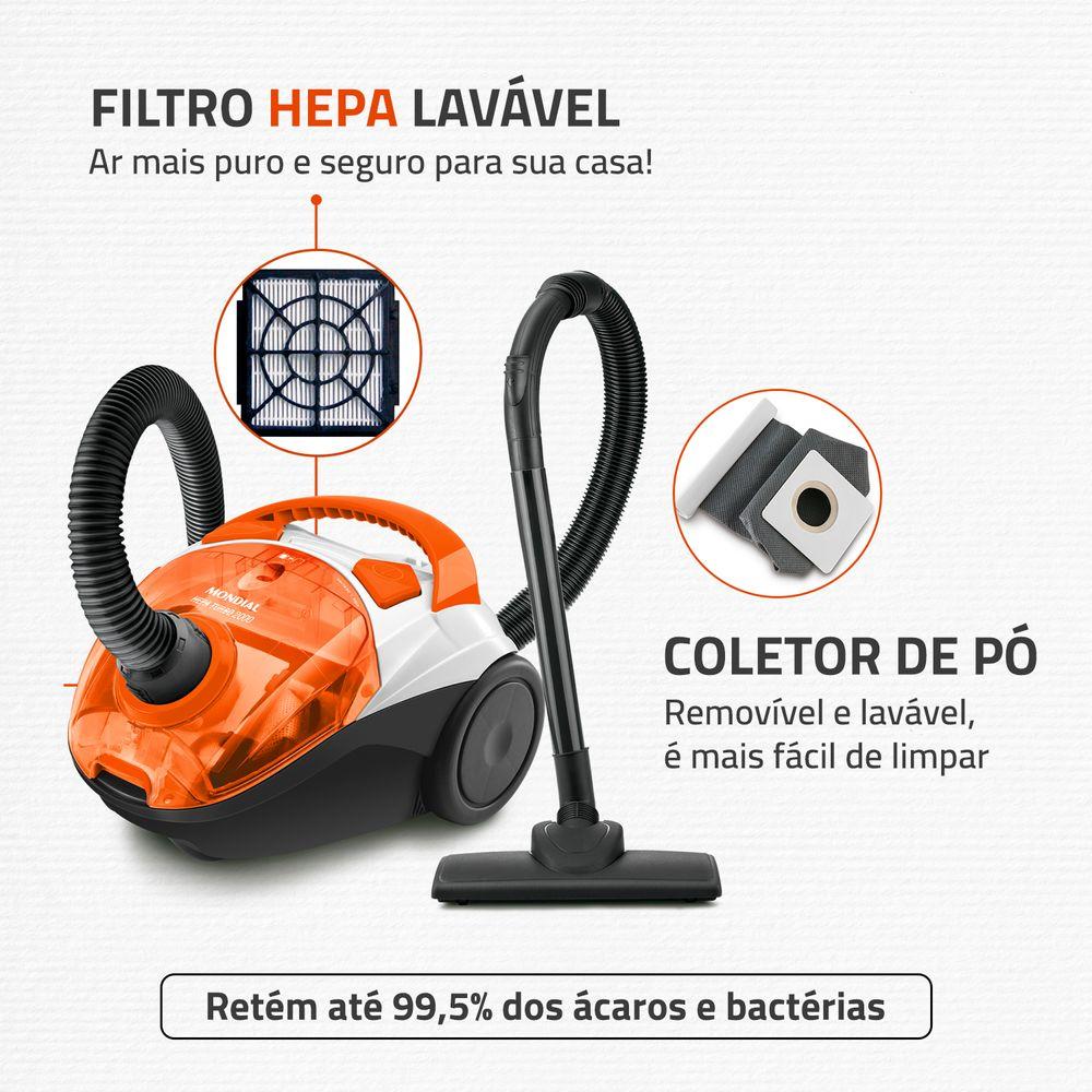 Aspirador de Pó Hepa Turbo 2000 Mondial Branco e Laranja 1500W AP-15 - 3